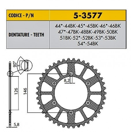 5-3577-44 - Corona in Ergal Sunstar passo 520 con 44 denti