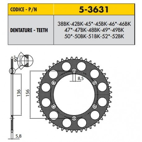 5-3631-46 - Corona in Ergal Sunstar passo 520 con 46 denti