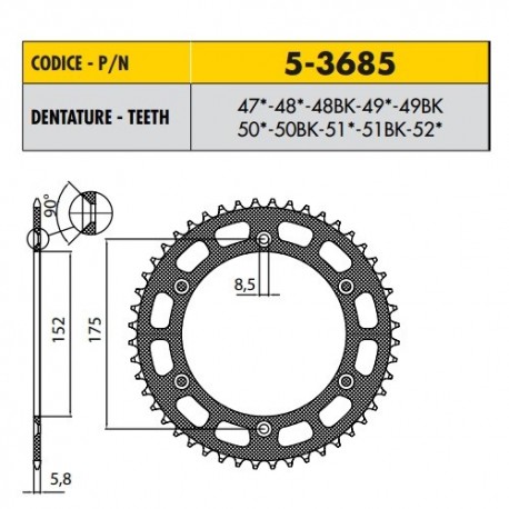 5-3685-49BK - Corona in Ergal Sunstar passo 520 con 49 denti