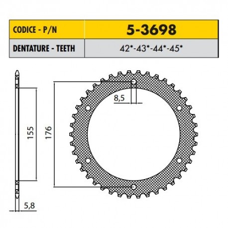 5-3698-42 - Corona in Ergal Sunstar passo 520 con 42 denti