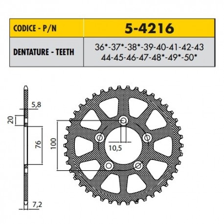 5-4216-39 - Corona in Ergal Sunstar passo 525 con 39 denti