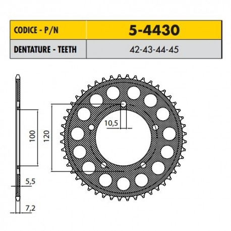 5-4430-45 - Corona in Ergal Sunstar passo 525 con 45 denti