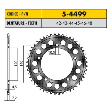 5-4499-43 - Corona in Ergal Sunstar passo 525 con 43 denti