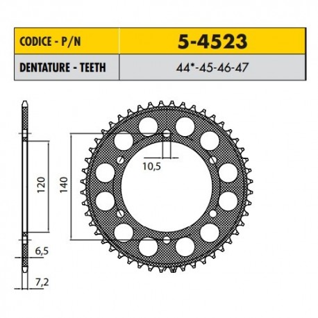 5-4523-46 - Corona in Ergal Sunstar passo 525 con 46 denti