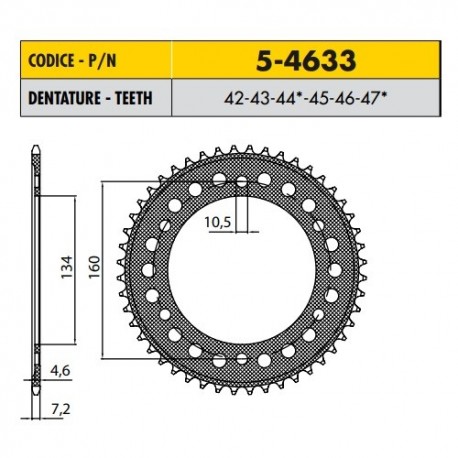 5-4633-44 - Corona in Ergal Sunstar passo 525 con 44 denti