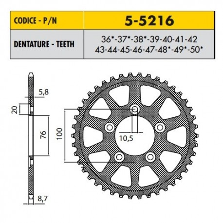 5-5216-36 - Corona in Ergal Sunstar passo 530 con 36 denti