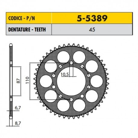 5-5389-45 - Corona in Ergal Sunstar passo 530 con 45 denti