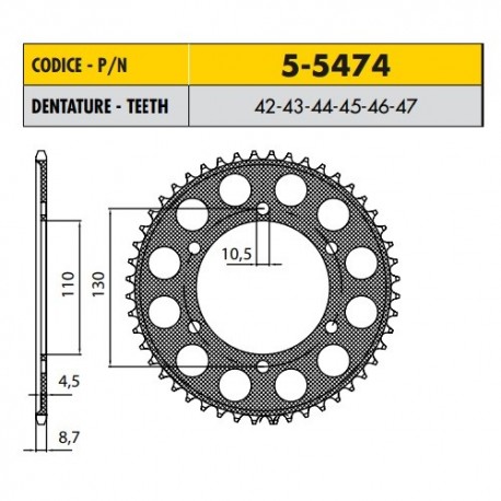 5-5474-42 - Corona in Ergal Sunstar passo 530 con 42 denti