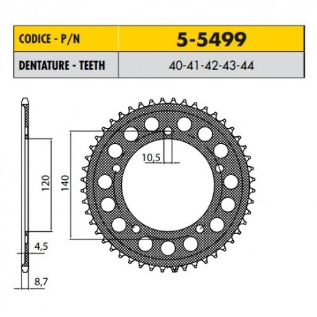 5-5499-40 - Corona in Ergal Sunstar passo 530 con 40 denti