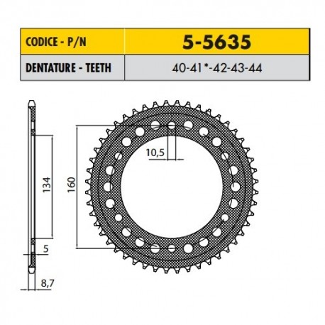 5-5635-40 - Corona in Ergal Sunstar passo 530 con 40 denti