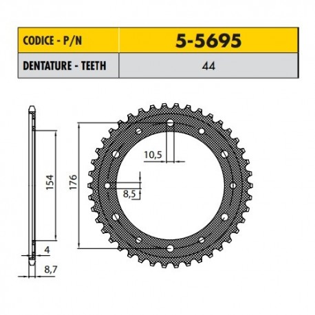 5-5695-44 - Corona in Ergal Sunstar passo 530 con 44 denti