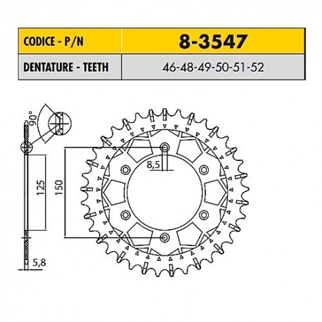 8-3547-46 - Corona in Acciaio Inox Works-Z - Lega in Acciaio Inox Sunstar passo 520 con 46 denti
