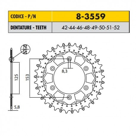 8-3559-50 - Corona in Acciaio Inox Works-Z - Lega in Acciaio Inox Sunstar passo 520 con 50 denti