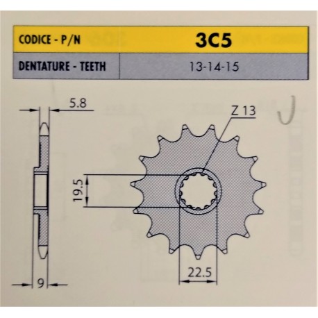 3C513 - Pignone in Acciaio Sunstar Passo 520 con 13 denti