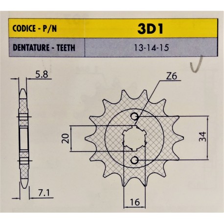 3D115 - Pignone in Acciaio Sunstar Passo 520 con 15 denti